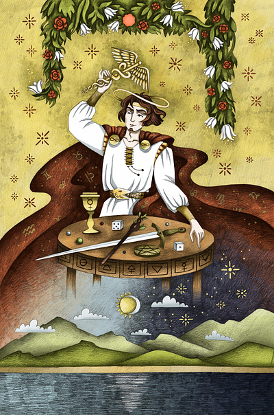 The Magician. Tarot card illustration art character drawing esoterica illustration magic magician tarot tarot card