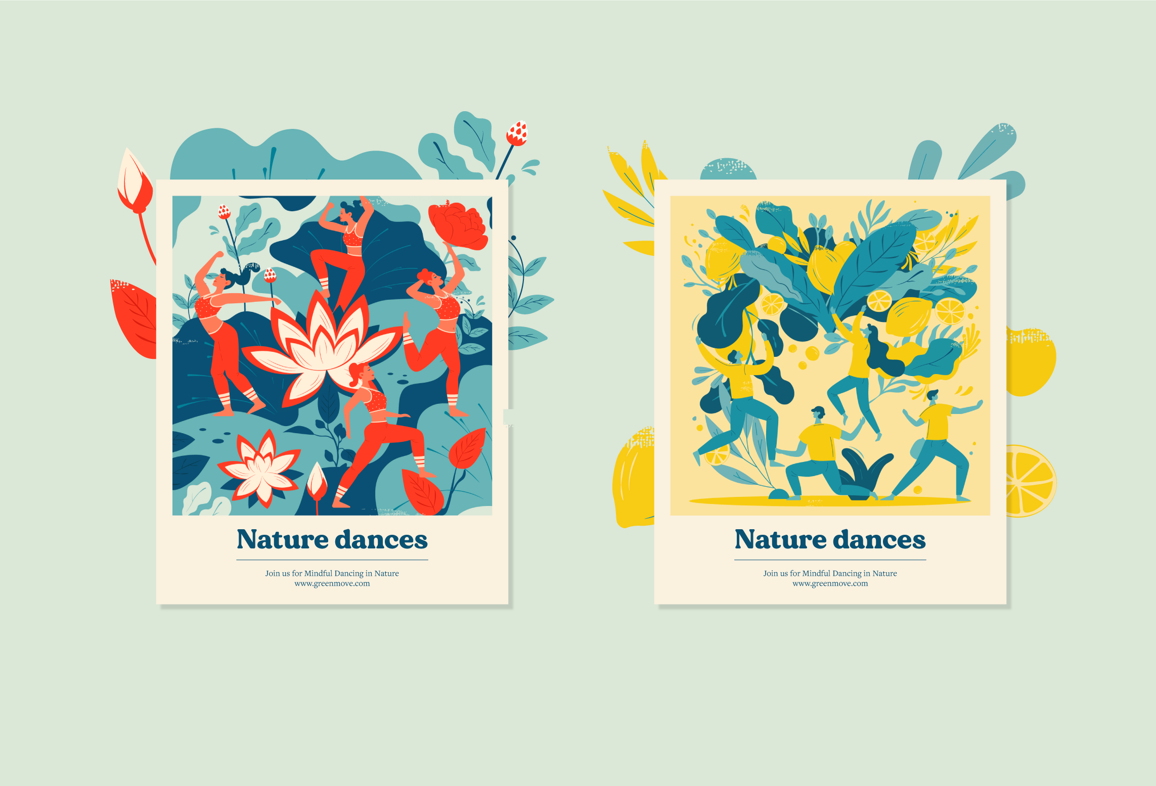 Yoga studio postcards adobe illustratior color dance design drawing flowers flyer graphic design illustration leaves lemon nature ornament pattern plants postcard retro vector vintage yoga