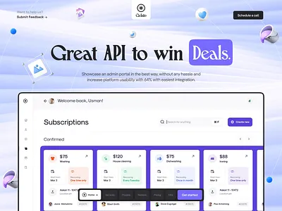 Gelato—Admin Portal API (Hero Interaction) 3d animation api background cards cta dashboard graphic design hero interaction landing menu navigation platform portal purple saas text ui ux