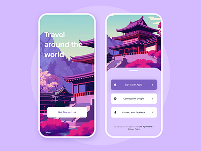 Travel around the world app design illustration