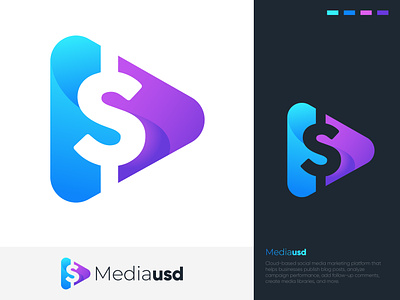 Mediausd Logo Design brand identity branding design designer graphic design graphic school illustration logo logo design logo designer logo mark media modern play button play icon play symbol symbol technology usd usd logo