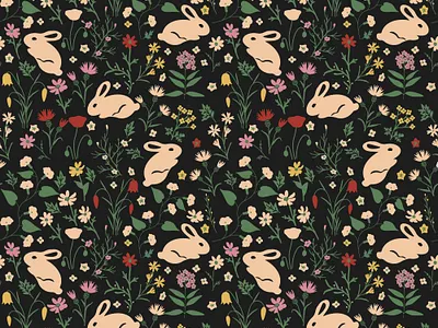 Seamless bunnies and flowers bunny decorative design easter floral flower hare pattern rabbit seamless simple spring surface design texture