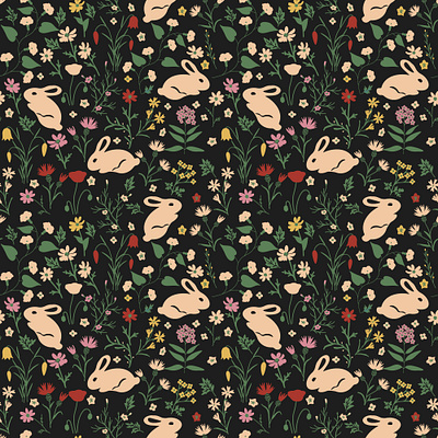 Seamless bunnies and flowers bunny decorative design easter floral flower hare pattern rabbit seamless simple spring surface design texture
