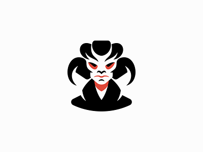Japanese Demon Logo branding character demon design devil evil face geisha head hell horns icon illustration japanese logo mark mask negative space portrait vector