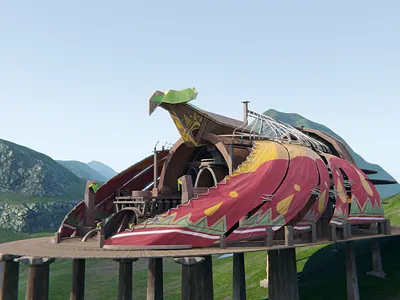 Wood architecture 3D 3d 3d illustration architecture artstationday blender castle character design digital 3d environment fiction illustration lowpoly tribal empire tribal home wood