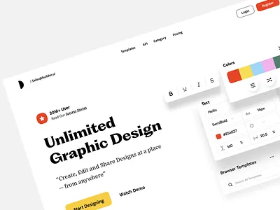 Web Header app ui branding builder card ui editing graphic tool header hero landing page menu product product design saas product typography ui ui ux user experience ux web app website