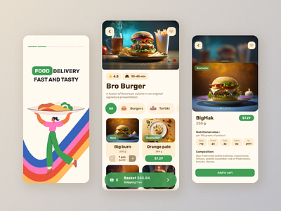 Food Delivery App | Mobile App | UX/UI concept app design clean colors delivert app design food app food delivery app illustration mobile app design retro trend ui ux