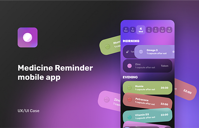 Medicine Reminder Mobile App 💊 app design care clean dark theme doctor health healthcare hospital medicine reminder mobile app design pills product design reminder stats tablets ui ux