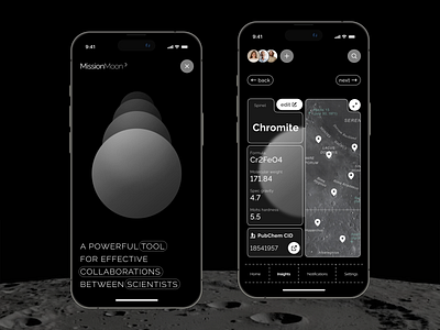 Space Science App app design geology ios minimalistic mobile monochrome moon nasa research science service design space space x ui user interface
