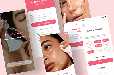 Mobile App Design for SaveaSkin adobe xd app app design brand identity branding figma figma design mobile app design pink pink design skincare ui uiux user interface design userexperience