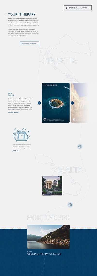 Travel Itinerary art direction cruise line design figma itinerary timeline travel ui ux