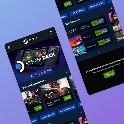 Steam Reimagine app design system graphic design ui