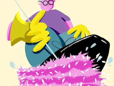 Cleaning lady character cleaning floorperspective illustration lady perspective