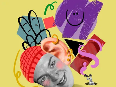 Do you ear me collage cutout elements illustration selfie sketch