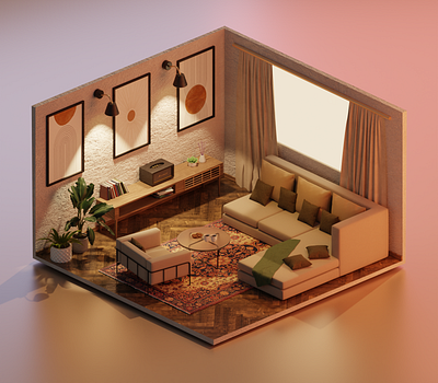 3D ISOMETRIC LIVING ROOM DESIGN 3d design illustration