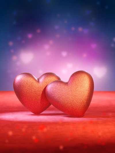 Two red hearts on a velvet surface 3d background colorful digital heart holiday love passion red rendering romance valentine