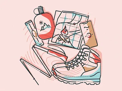 Trail-finder blog drink editorial hike icon illustration lines map minimal mountain nutrition outdoors phone shoes thumbprint trail ui ux walk