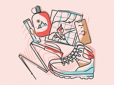 Trail-finder blog drink editorial hike icon illustration lines map minimal mountain nutrition outdoors phone shoes thumbprint trail ui ux walk