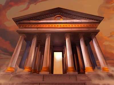 Alchemic World - Olymp Entrance 2d athens blockchain coliseum columns crypto gambling game gaming god graphic design greek illustration nft olymp temple zeus