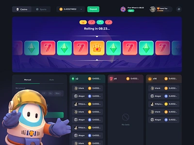 CryptoRush Crypto Casino - Jackpot Game bets betting bitcoin blockchain casino crash crypto crypto casino dark ui dashboard gambling game gaming graphic design jackpot nft online casino plinko roulette slots