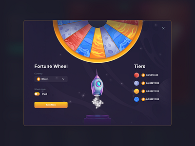 CryptoRush - Fortune Wheel Modal 2d bitcoin blockchain bonus casino crash crypto crypto casino gambling game game design gaming graphic design illustration modal modal ui nft online casino roulette wheel