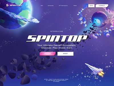 Spintop animation crypto crypto gaming decentralised gaming gamefi illustrated landing page illustrated website landing page ui web3