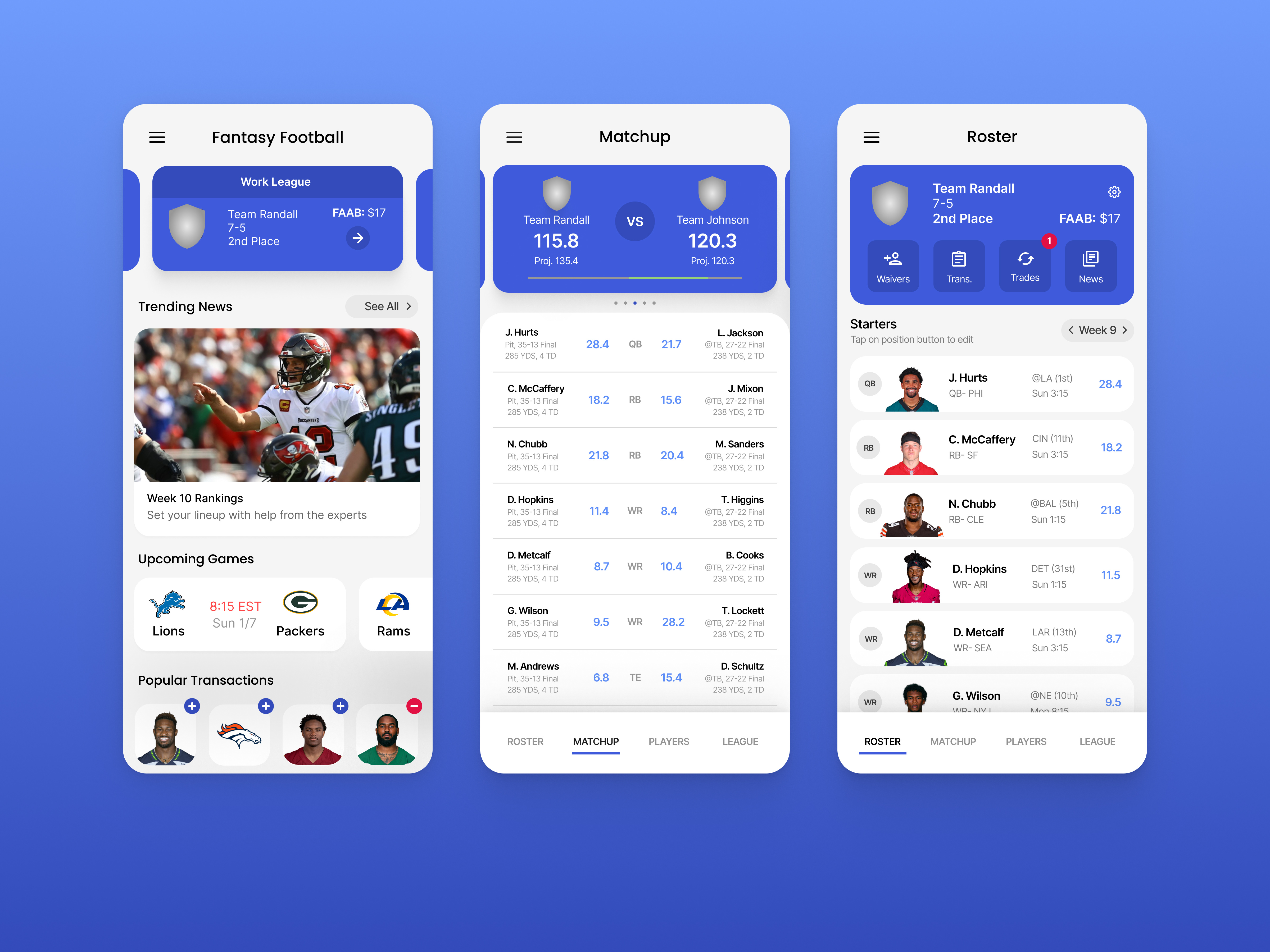 Fantasy Football - UI Concepts branding design ui ux