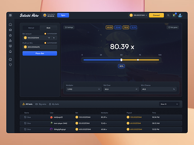 Satoshi Hero - Dice Casino Game betting blockchain casino crash crypto dashboard dice gambling game game design gaming graph nft online casino provably fair roulette white label
