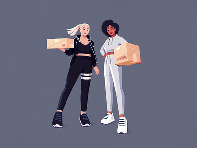 Delivery Service box character delivery diversity girl illustration sport sportswear texture vector woman