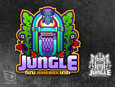 Logo design branding chipdavid dogwings drawing juke box jungle logo music tropical vector