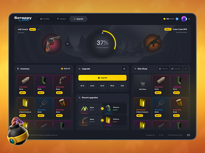 Scrappy - Online Rust Casino banner blockchain casino coinflip crash crypto dashboard gambling game game thumbnails gaming gift home page jackpot online casino rust rust casino upgrade upgrade game web game