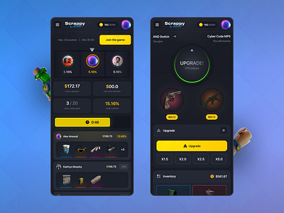 Scrappy - Online Rust Casino / Mobile Screens betting blockchain casino coinflip crash crypto gambling game gaming mobile mobile ui online casino online game provably fair roulette rust rust casino skins upgrade web game
