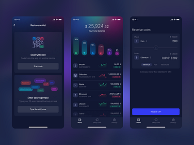 Stips - Crypto Wallet App balance bitcoin blockchain coins crypto crypto wallet exchange graph mobile app mobile ui neon nft price product design qr code restore secret phrase swap token wallet