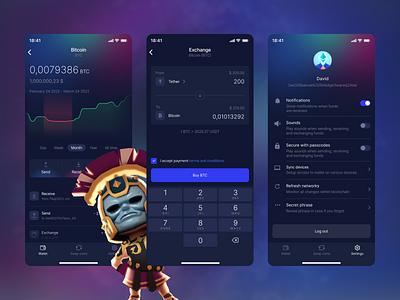 Stips - Crypto Wallet App bitcoin blockchain chart coin crypto exchange game gaming history mobile app mobile ui neon nft price graph product design profile settings toggle token wallet