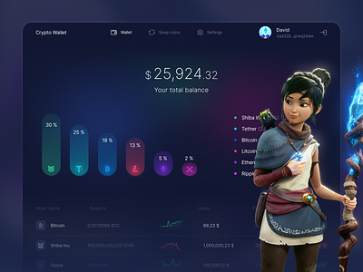 Crypto Wallet App - Web Dashboard balance blockchain casino chart coins crypto dashboard finance app gambling game gaming neon nft product design tokens wallet wallet app web dashboard