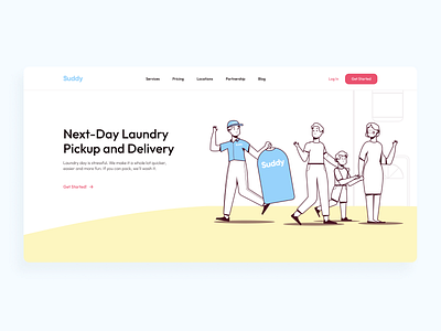 Suddy / Homepage delivery design figma illustration kody laundry laundry pickup outline service soft colors ui uiux ux webdesign
