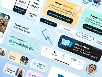 Happn x The Design Crew - App redesign app component design design system product design ui ux