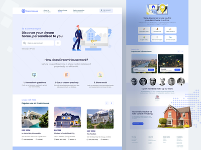 DreamHouse landing page: find House using AI clean dailyui design illustration interface landing landing page landingpage layout minimal real estate ui ux