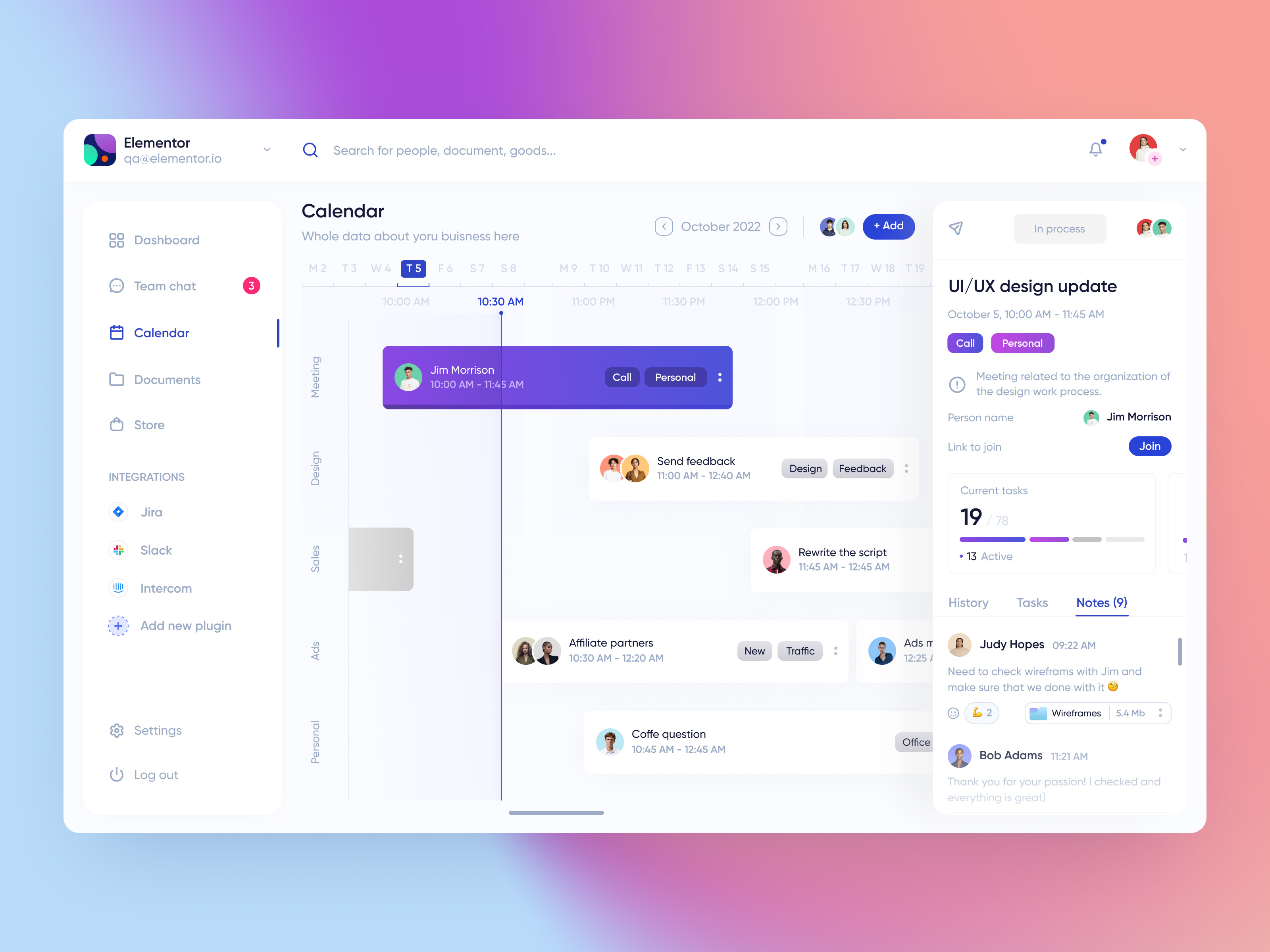 Example of Calendar UI/UX design
