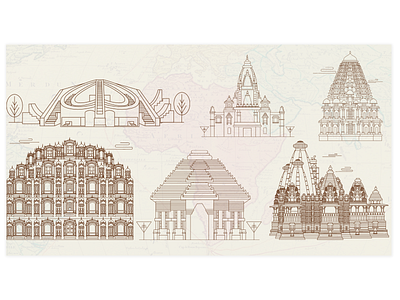 Indian Architecture in Line art 2d branding design graphic design illustration logo poster ui ux vector