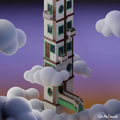3D Isometric Building with Volumetric Clouds 3d blender building clouds isometric sebmcd south wales wales