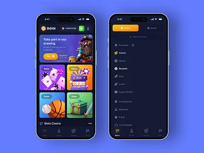 RainBet - Casino Platform app bet betting casino casino app casino ui crash crypto casino design gambling game interface game ui nft game slots ui ux web design web gambling