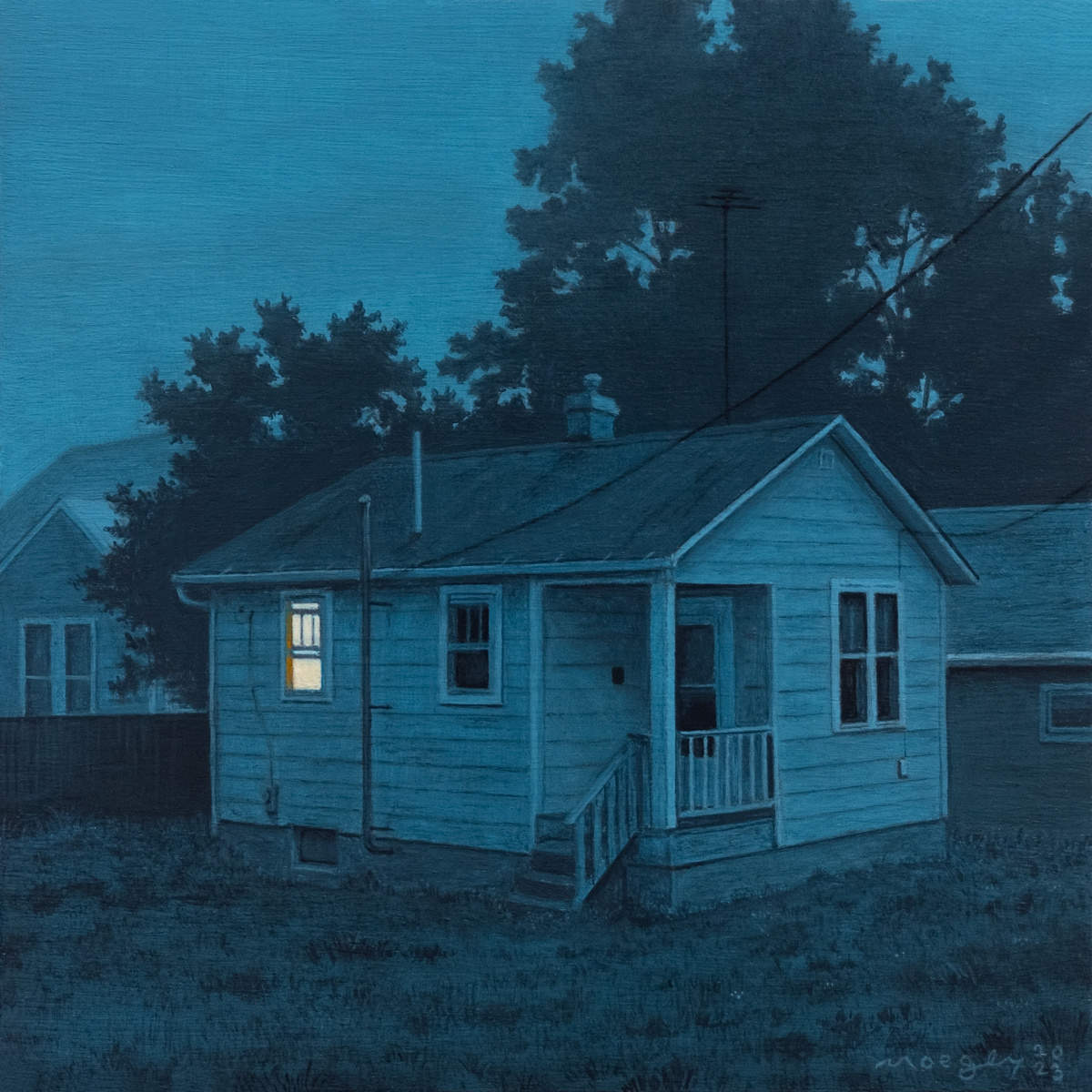 Maywood, Acrylic on Panel, 4 x4", 2023 acrylic acrylic painting house illustration light neighborhood night nostalgic painting window
