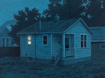 Maywood, Acrylic on Panel, 4 x4", 2023 acrylic acrylic painting house illustration light neighborhood night nostalgic painting window