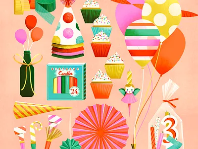 Birthday! balloon birthday candles color hat illustration party retro texture vector