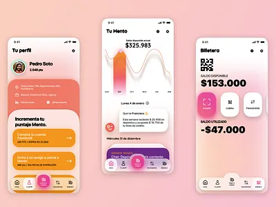 Mento Banking bank charts fintech gradient ui wallet