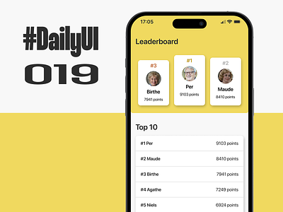 #DailyUI 019 - Leaderboard 019 app daily ui dailyui dailyui019 design figma leader leaderboard rank ranking top 10 top 3 ui