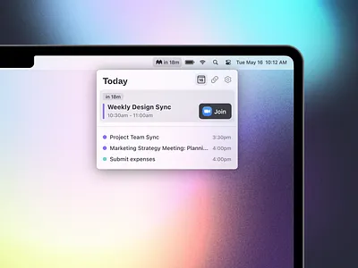 Menu bar schedule app calendar events join meeting macos mayday meetings menu bar schedule timeline ui zoom