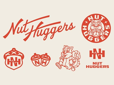 Nut Huggers badge branding design identity illustration logo type typography vector