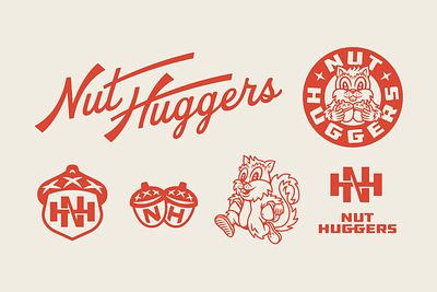 Nut Huggers badge branding design identity illustration logo type typography vector